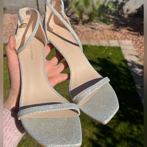 STUART WEITZMAN Nudistcurve Glitter High-Heel Sandals 9 - Picture 3 of 13